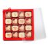 Luxe rode geschenkdoos met deksel en gevuld met 16 handgemaakte Moederdag bonbons van Lindys Patisserie